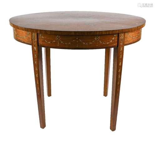 An Edwardian Satinwood Occasional Table, the oval top centre...