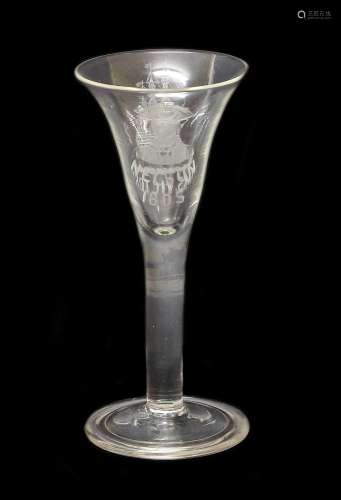 A Nelson Wine Glass, circa 1750, the bell-shaped bowl later ...
