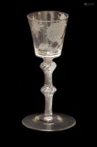 A Wine Glass of Jacobite Interest, circa 1750, the bucket sh...