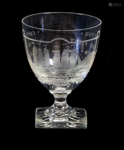 A Naval Commemorative Glass Rummer, circa 1804, the ovoid bo...