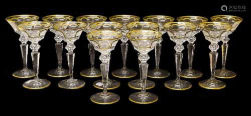 A Set of Fifteen Champagne Saucers, en suite19cm highOne gla...