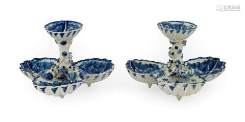 A Pair of Bow Porcelain Sweetmeat Stands, circa 1760, with c...