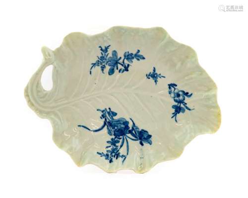 A Worcester Porcelain Leaf-Moulded Dish, circa 1758, painted...