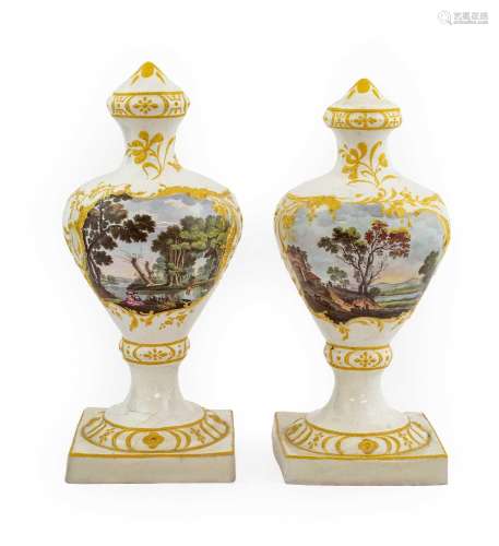A Near Pair of South Staffordshire Enamel Vases, circa 1770,...
