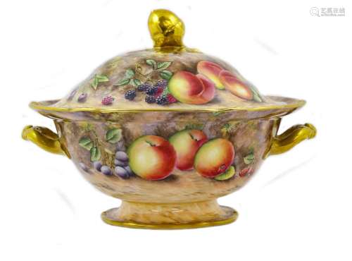 A Royal Worcester Style Porcelain Soup Tureen and Cover, pai...
