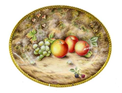 A Royal Worcester Style Porcelain Oval Dish, by David Bowket...