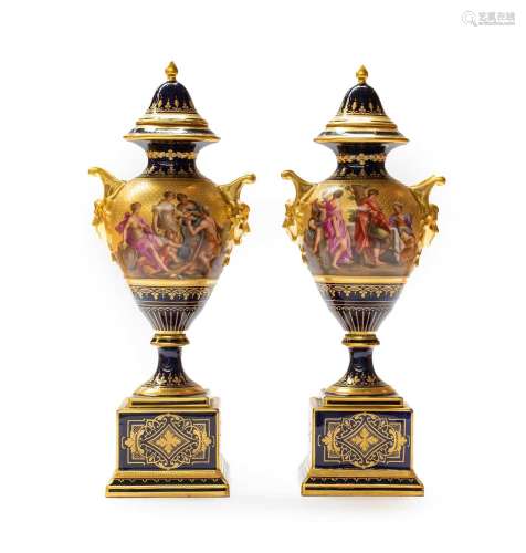 A Pair of Vienna Porcelain Urn Shaped Vases, circa 1890, pai...