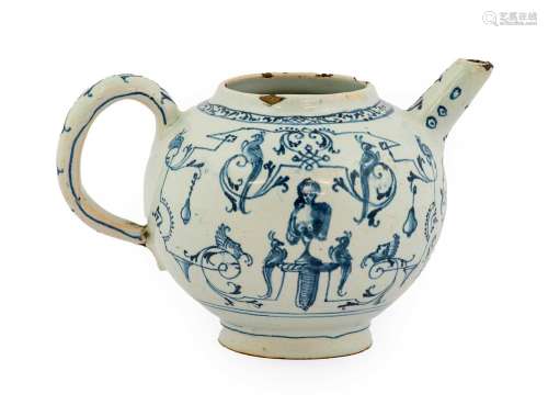 A French Faience Teapot, possibly Nevers, early 18th century...