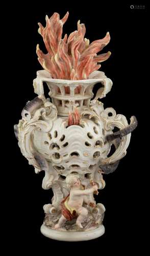 A Meissen Porcelain Reticulated Vase, circa 1755, allegorica...