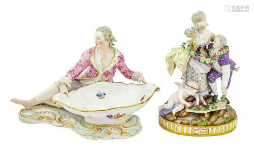 A Meissen Porcelain Figure Group, 19th century, as a lady an...