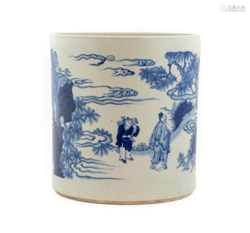 A Chinese Porcelain Large Brush Pot, probably Transitional, ...