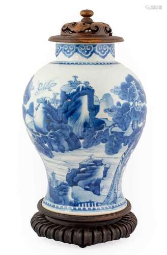 A Chinese Porcelain Baluster Jar, Kangxi, painted in undergl...