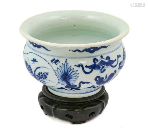A Chinese Porcelain Censer, Kangxi, of ovoid form with evert...