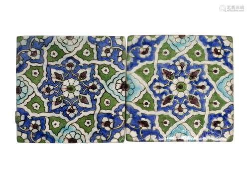 A PAIR OF DAMASCENE QAJAR TILES, 19TH CENTURY OR LATER