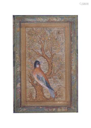 AN ILLUMINATED PERSIAN MINIATURE OF A BIRD, IRAN 19TH CENTUR...