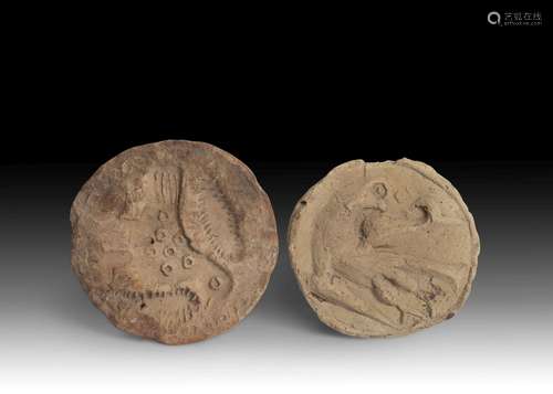 TWO CERAMIC FATIMID SEALS 10TH CENTURY