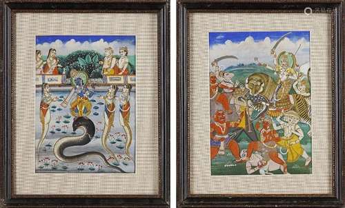 A PAIR OF INDIAN SCHOOL GOUACHES, JAIPUR, 19TH CENTURY