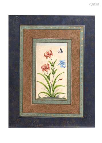 INDIAN SCHOOL: A FINE HAND PAINTED FLORAL INDIAN MINIATURE, ...