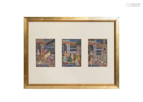 THREE INDIAN MINIATURE PAINTINGS, 19TH CENTURY