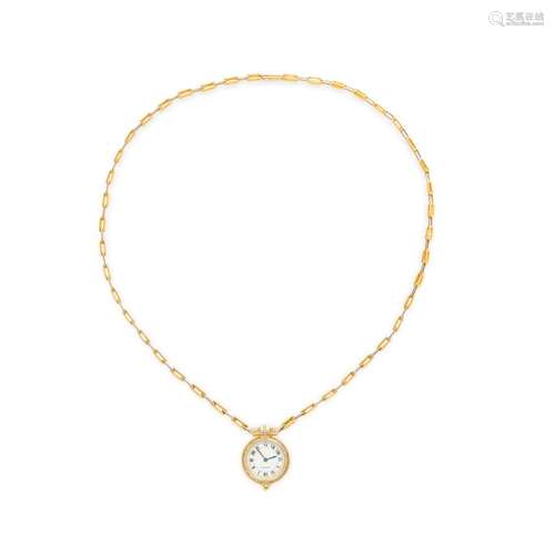 CARTIER. A FINE 18K TWO-COLOR GOLD DIAMOND SET PENDANT WATCH...