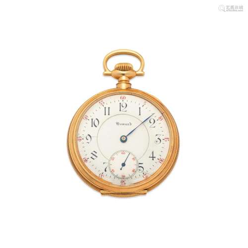 【¤】E. HOWARD WATCH CO. A 14K GOLD OPENFACE WATCH WITH BOX, 1...