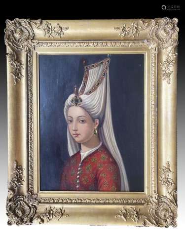 AN IMPORTANT OTTOMAN OIL PAINTING PORTRAIT OF A SULTANA, 18T...