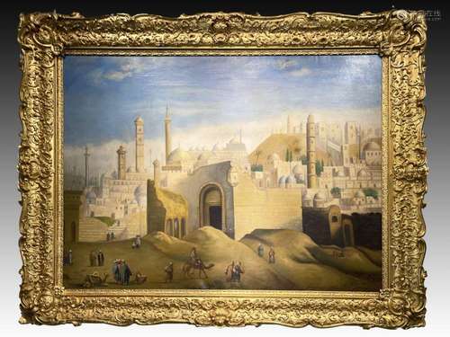 A MONUMENTAL ORIENTALIST PAINTING "IN THE DESERT" ...