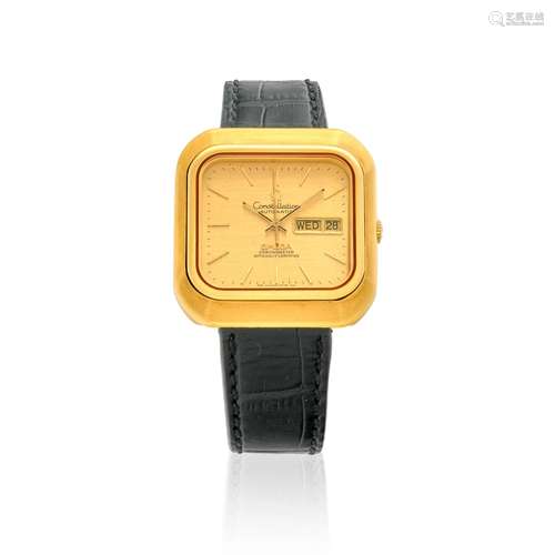 OMEGA. A RARE 18K GOLD AUTOMATIC CALENDAR WRISTWATCH Constel...