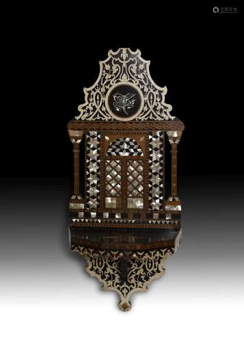 A WOODEN MOTHER-OF-PEARL AND TORTOISE SHELL INLAID TURAN HOL...