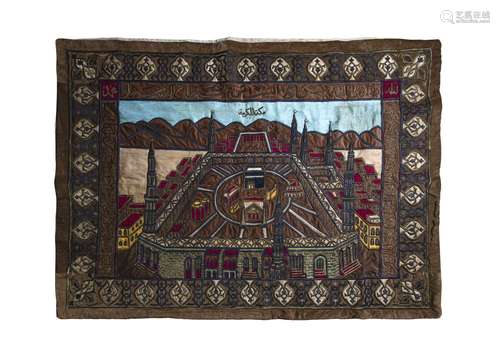 AN OTTOMAN METAL THREAD TEXTILE DEPICTING A VIEW OF MECCA, 2...