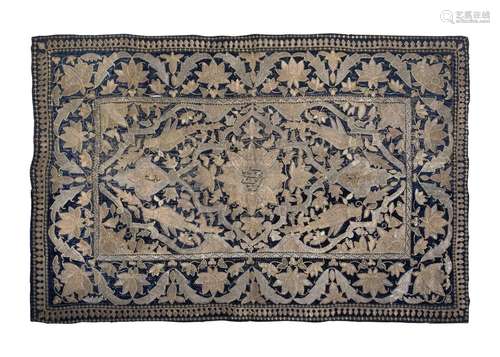 A LARGE INDIAN FLORAL METAL THREAD TEXTILE, 19TH/20TH CENTUR...