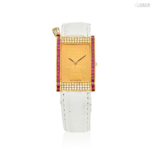 BUCHERER. A LADY'S 18K GOLD WRISTWATCH SET WITH DIAMONDS AND...