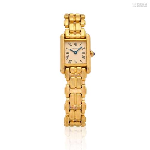 CARTIER. A LADY'S 18K GOLD BRACELET WATCH Tank, c.1980s