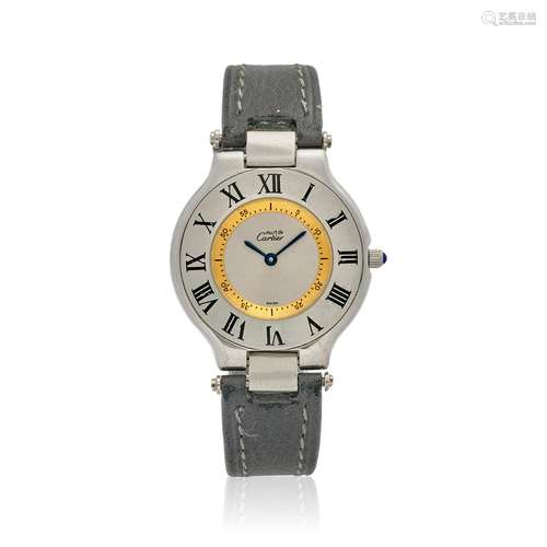 【¤】MUST DE CARTIER. A LADY'S STAINLESS STEEL WRISTWATCH 21, ...