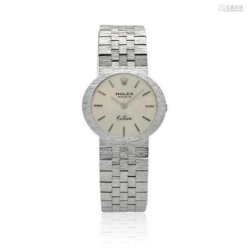 ROLEX. A LADY'S 18K WHITE GOLD MANUAL WIND BRACELET WATCH Ce...