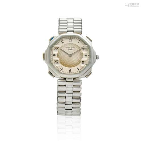 GERALD GENTA. A STAINLESS STEEL BRACELET WATCH WITH GOLF STR...