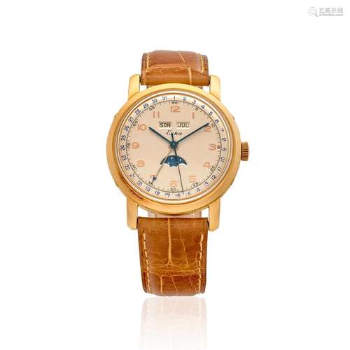 ESKA. AN 18K GOLD MANUAL WIND TRIPLE CALENDAR WRISTWATCH WIT...