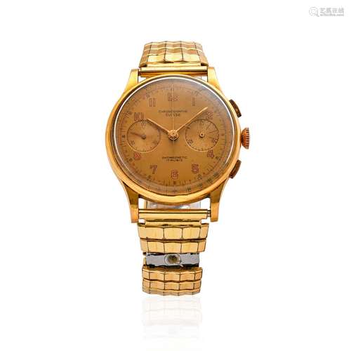 【¤】CHRONOGRAPHE SUISSE. AN 18K GOLD MANUAL WIND CHRONOGRAPH ...