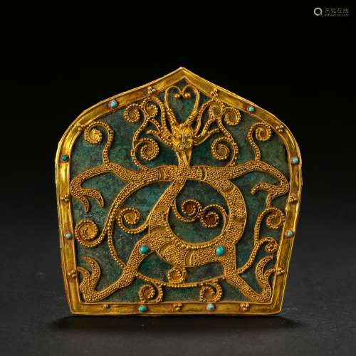 CHINESE WARRING STATES PERIOD PURE GOLD WITH DRAGON PATTERN