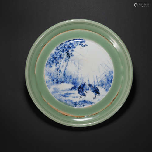 CHINESE MID-20TH CENTURY BLUE AND WHITE PLATE CHINESE CERAMI...