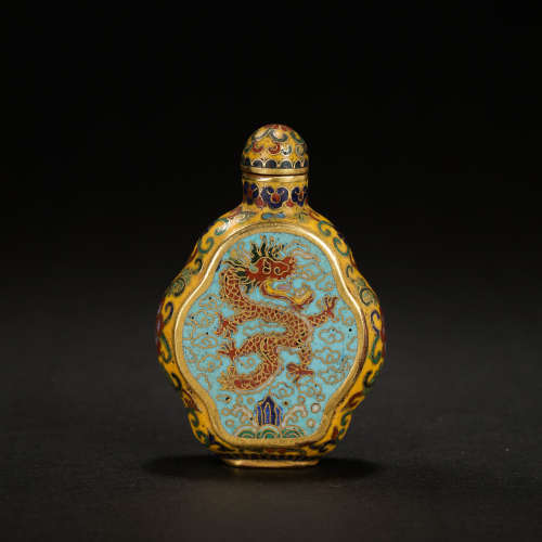 CHINESE QING DYNASTY CLOISONNE SNUFF BOTTLE WITH DRAGON PATT...