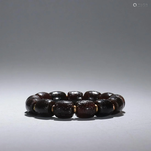 CHINESE AGATE BEADED BRACELET