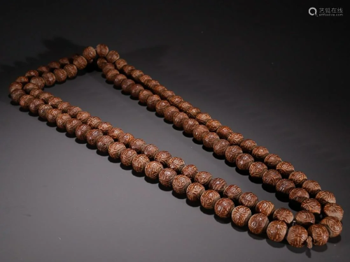 CHINESE AGARWOOD 108-COUNTS ROSARY WITH CARVED 'SHOU ME...