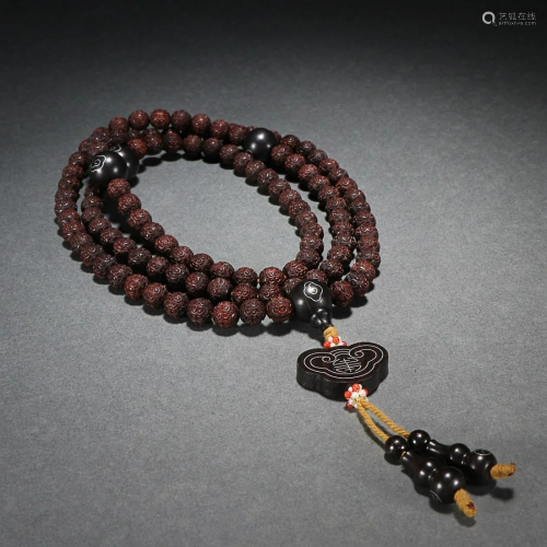 CHINESE AGARWOOD 108-COUNTS ROSARY WITH CARVED 'RUYI&#x...