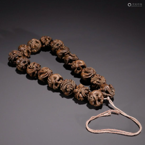 CHINESE AGARWOOD 18-COUNTS ROSARY WITH CARVED 'MONKEY M...
