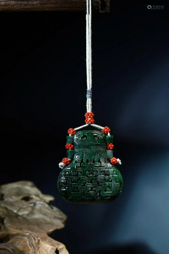 CHINESE JADEITE OPENWORK SACHET WITH CARVED 'DRAGON...