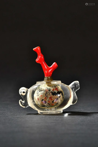 CHINESE CRYSTAL SNUFF BOTTLE DEPICTING 'BIRD AND PRUNUS...