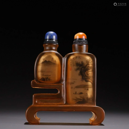 CHINESE YELLOW GLASS SNUFF BOTTLE DEPICTING 'LANDSCAPE&...