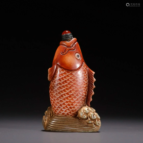 CHINESE RED-GLAZED FISH-FORM GLASS SNUFF BOTTLE, 'YONGZ...