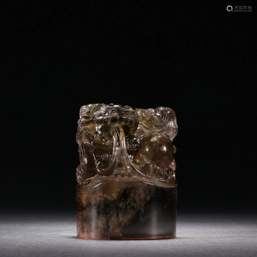 CHINESE CITRINE SEAL WITH 'DRAGON' KNOB